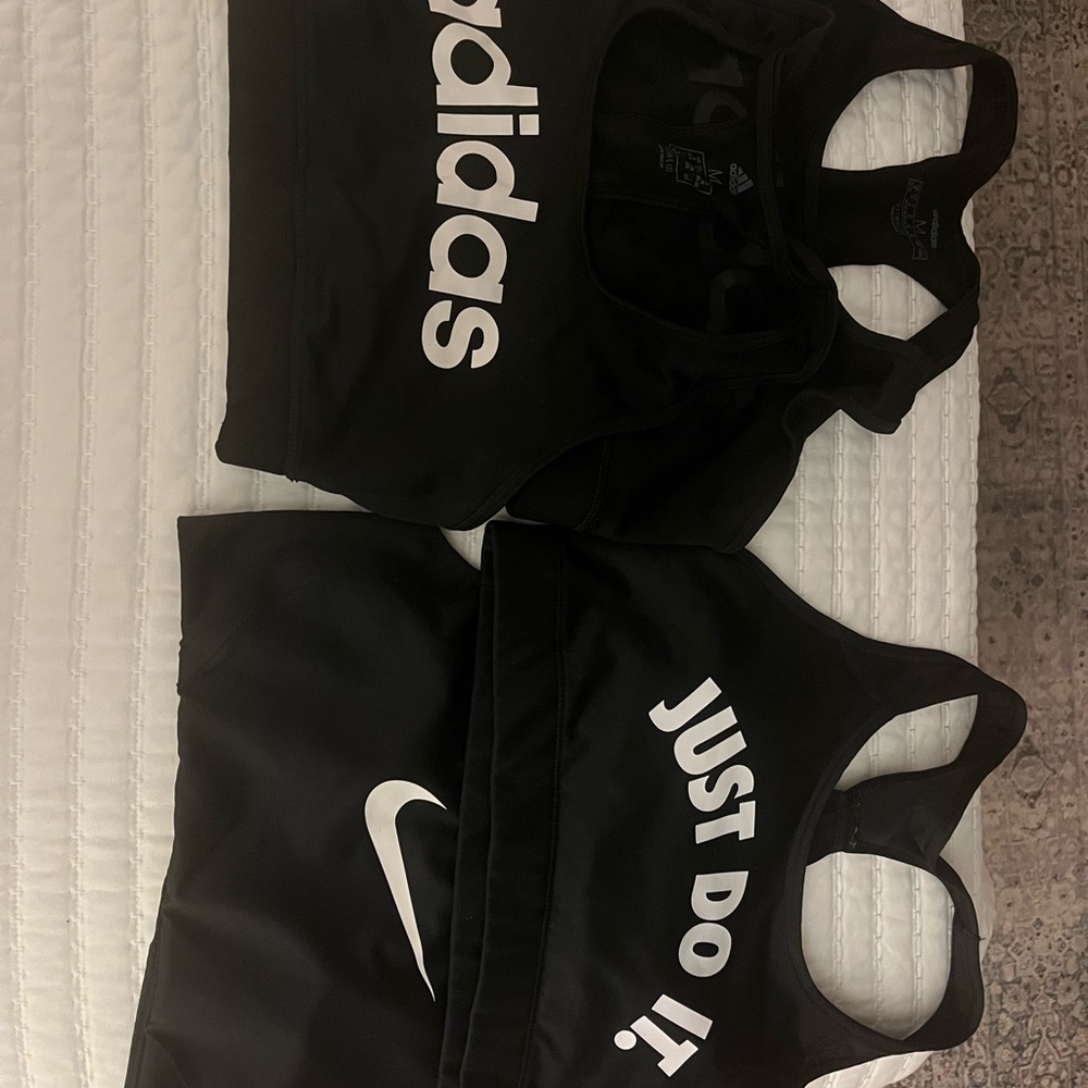 Nike and Adidas Black Sports Bras - Size Medium